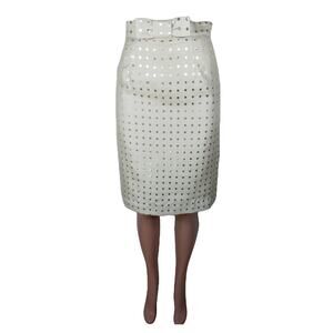Corey Lynn Calter pencil skirt size 6 off white silver polka dots bow belt